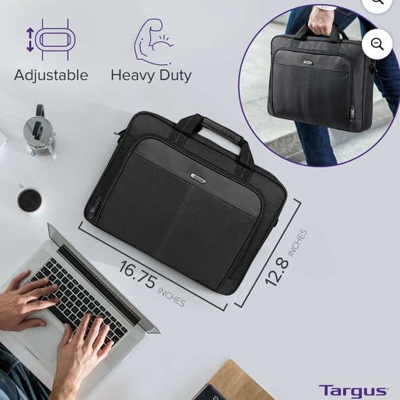 Targus Classic Slim Laptop Briefcase Black Polyester - Picture 7 of 7